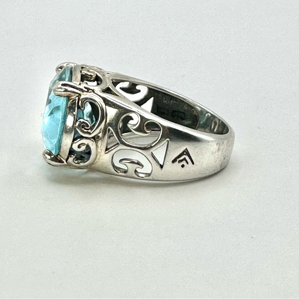Silpada Retired Blue R2387 Cove Sterling Silver & Oval Aqua Glass Ring Size 7.5 - Picture 5 of 13